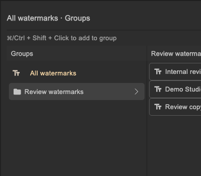 Watermarks saved in an English group · Actual Flutter UI · English · fictional data