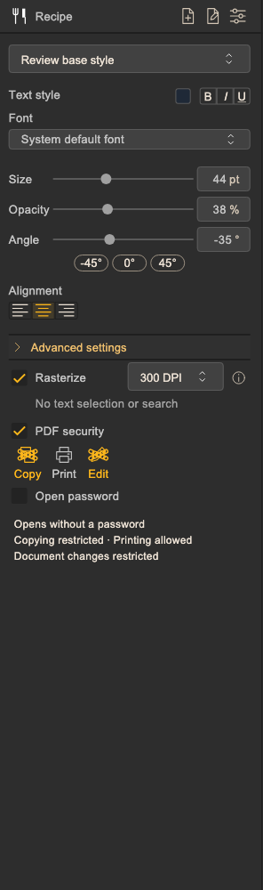 English recipe style and security settings · Actual Flutter UI · English · fictional data