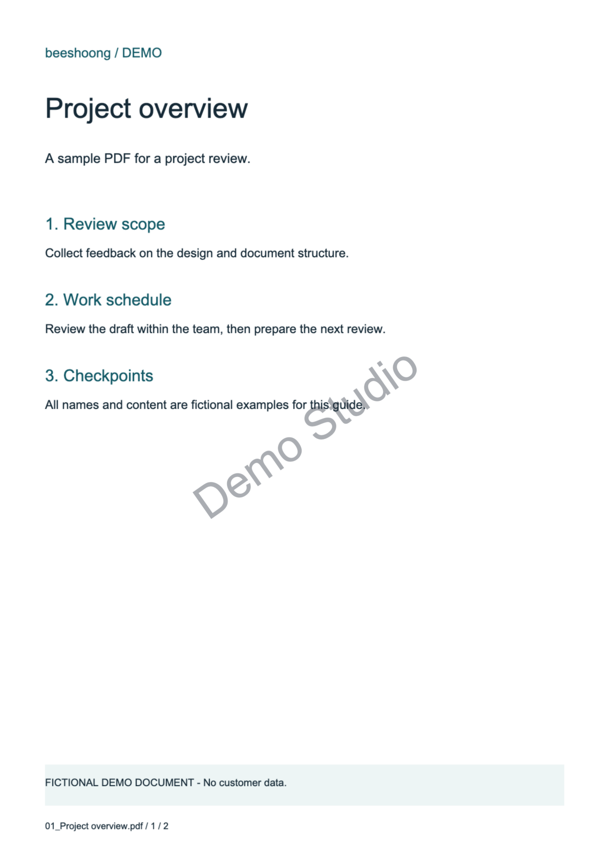 Actual output PDF with a company-name watermark · PDF actually generated by the app · English